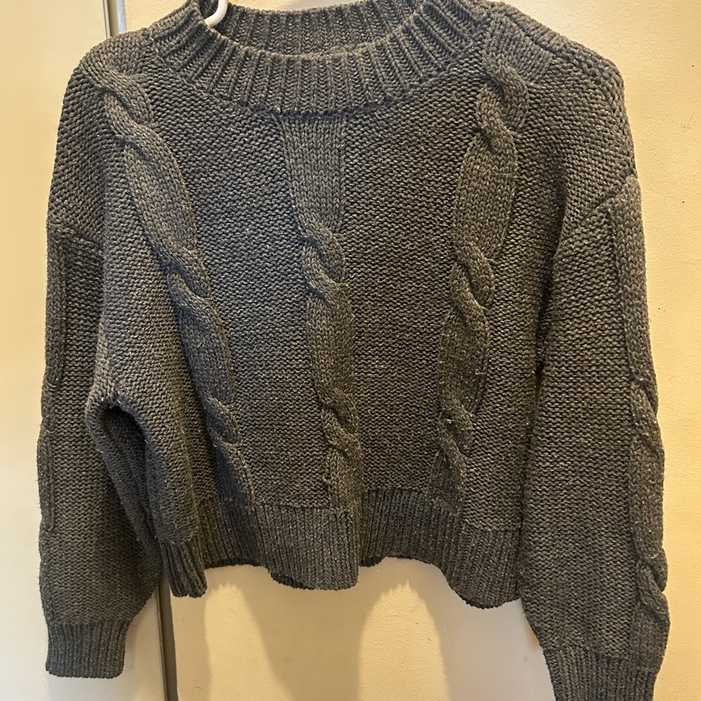 PrettyLittleThing Grey Cable Knit Crew Sweater